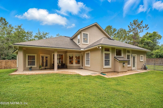 501 Greenbriar Rd, Saint Johns, FL 32259 - back of property with stucco siding, french doors, a patio area, and a shingled roof