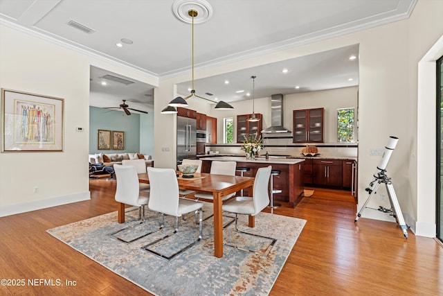 295 Sophia Ter, Saint Augustine, FL 32095 - dining area featuring ornamental molding, light wood-style floors, baseboards, a ceiling fan, and recessed lighting