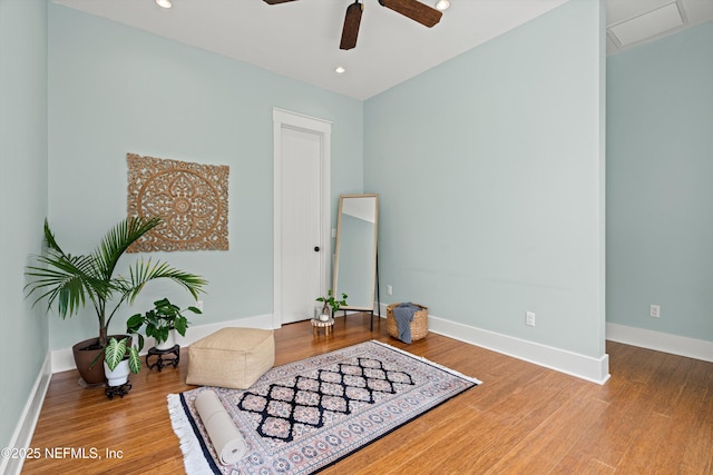 295 Sophia Ter, Saint Augustine, FL 32095 - living area with ceiling fan, wood finished floors, baseboards, and recessed lighting