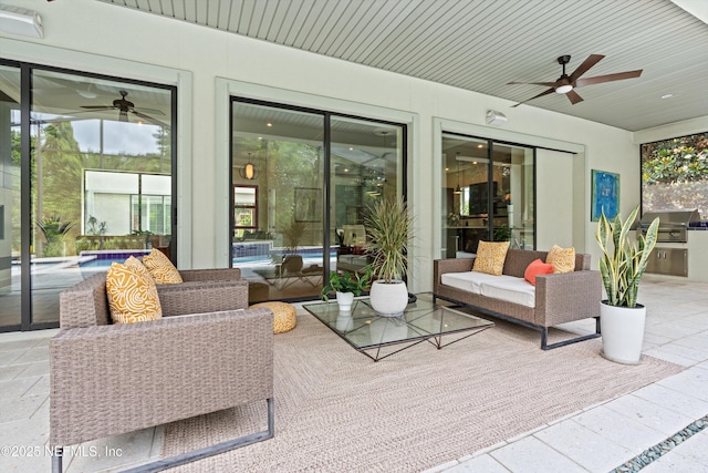 295 Sophia Ter, Saint Augustine, FL 32095 - view of patio / terrace featuring ceiling fan, an outdoor living space, an outdoor pool, and area for grilling