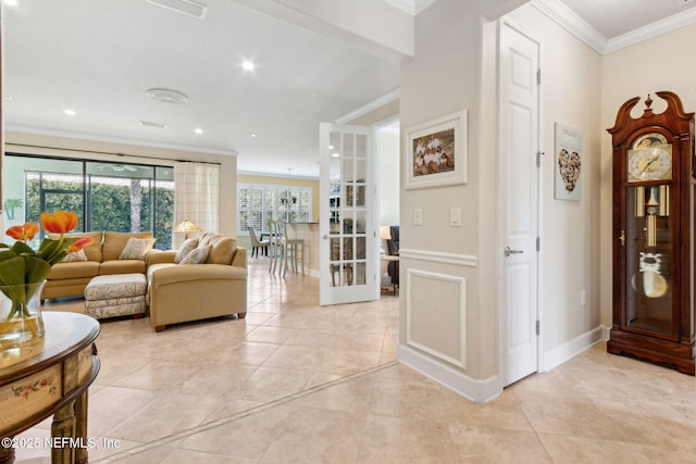 14 Marsh Hollow Rd, Ponte Vedra, FL 32081 - foyer featuring ornamental molding, light tile patterned floors, baseboards, recessed lighting, and french doors