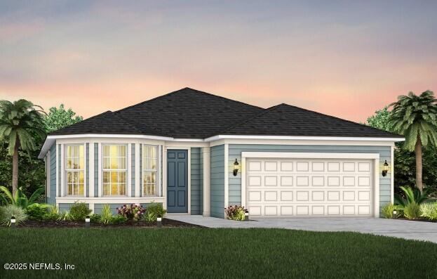 954 Rooster Hollow Way, Middleburg, FL 32068 - ranch-style house featuring driveway, a garage, a shingled roof, and a lawn