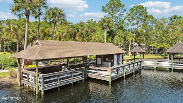 13674 Wm Davis Pkwy, Jacksonville, FL 32224 - dock with a gazebo, a water view, and view of wooded area