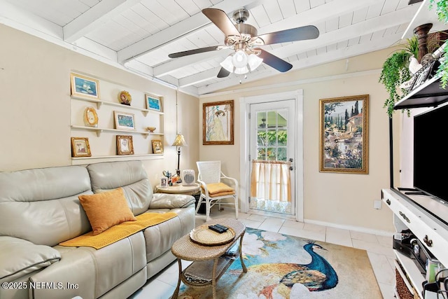 1810 Griflet Rd, Jacksonville, FL 32211 - living area featuring wood ceiling, ceiling fan, and light tile patterned floors