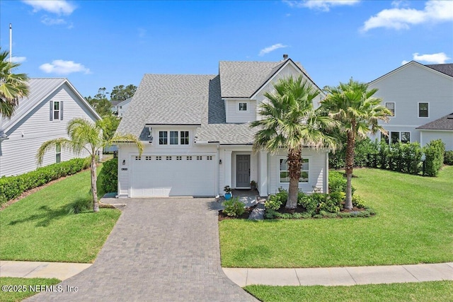 436 Marsh Cove Dr, Ponte Vedra Beach, FL 32082 - view of front of home with decorative driveway, a garage, roof with shingles, and a front lawn