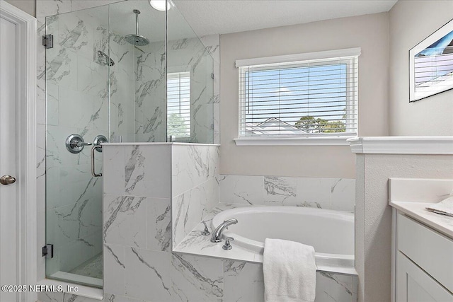 436 Marsh Cove Dr, Ponte Vedra Beach, FL 32082 - bathroom featuring a marble finish shower, a bath, and vanity