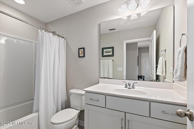 436 Marsh Cove Dr, Ponte Vedra Beach, FL 32082 - full bathroom with vanity, shower / bathtub combination with curtain, a textured wall, and a textured ceiling