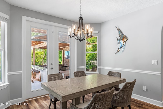 143 Istoria Dr, Saint Augustine, FL 32095 - dining area with a chandelier, wood finished floors, baseboards, and french doors