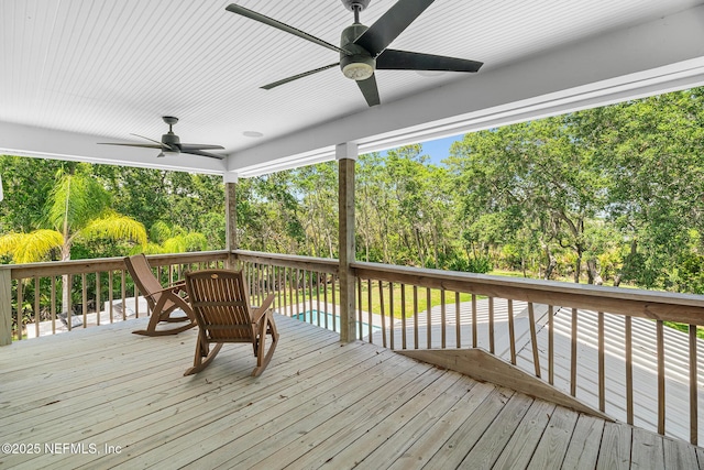 143 Istoria Dr, Saint Augustine, FL 32095 - wooden terrace featuring ceiling fan and view of scattered trees