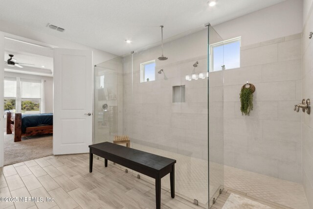 94001 Goodwood Dr, Fernandina Beach, FL 32034 - full bath with a walk in shower, connected bathroom, ceiling fan, and recessed lighting