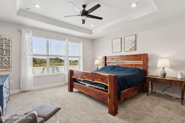 94001 Goodwood Dr, Fernandina Beach, FL 32034 - bedroom with a raised ceiling, ornamental molding, light carpet, baseboards, and recessed lighting