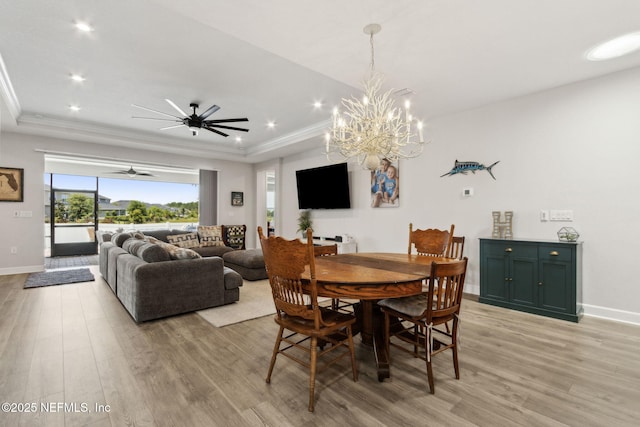 94001 Goodwood Dr, Fernandina Beach, FL 32034 - dining room with light wood finished floors, ornamental molding, a ceiling fan, baseboards, and recessed lighting