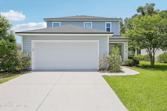 451 Sawmill Landing Dr, Saint Augustine, FL 32086 - traditional-style house with driveway, an attached garage, a front yard, and a shingled roof