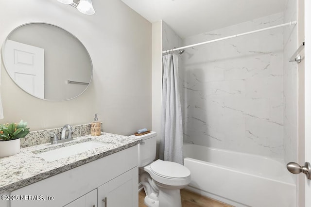 889 Aiken St, Saint Augustine, FL 32084 - full bath with vanity, shower / bath combination with curtain, toilet, and wood finished floors