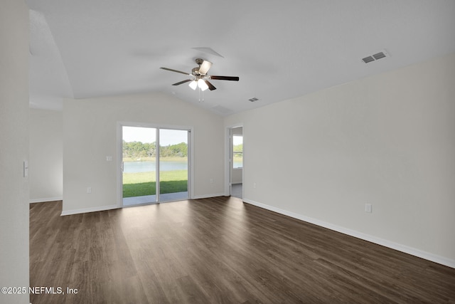 37330 Whisper Way, Hilliard, FL 32046 - unfurnished room with ceiling fan, lofted ceiling, dark wood-style flooring, and baseboards