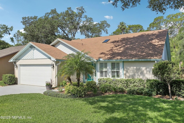 105 Solano Woods Dr, Ponte Vedra Beach, FL 32082 - ranch-style home with a front yard, a garage, driveway, and roof with shingles