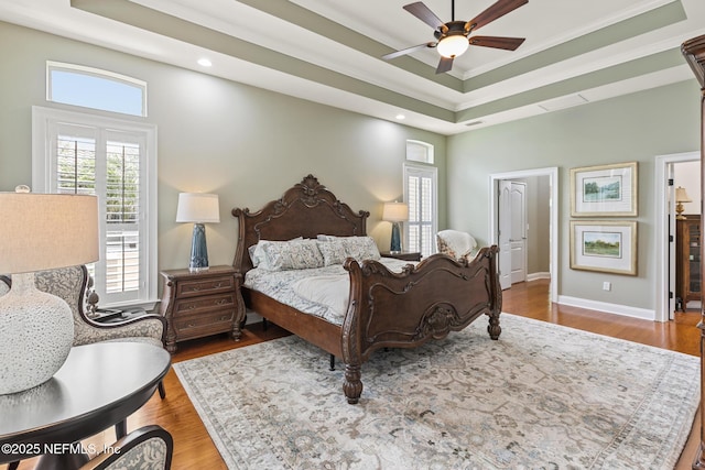 2435 Den St, Saint Augustine, FL 32092 - bedroom featuring a raised ceiling, wood finished floors, ornamental molding, baseboards, and recessed lighting