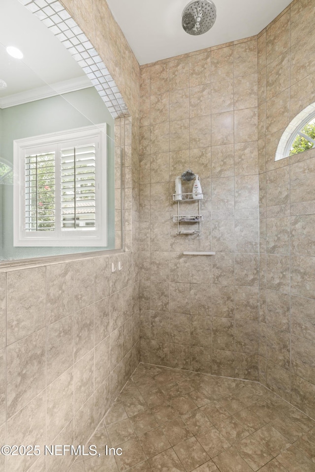 2435 Den St, Saint Augustine, FL 32092 - full bathroom featuring plenty of natural light, a tile shower, and ornamental molding
