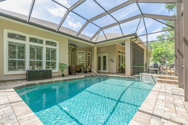 2435 Den St, Saint Augustine, FL 32092 - swimming pool featuring ceiling fan, french doors, a patio area, and a lanai
