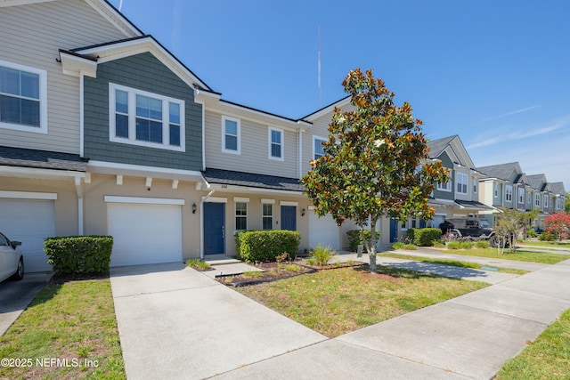 246 Moultrie Village Ln, Saint Augustine, FL 32086 - view of property featuring a residential view, an attached garage, driveway, stucco siding, and a front yard