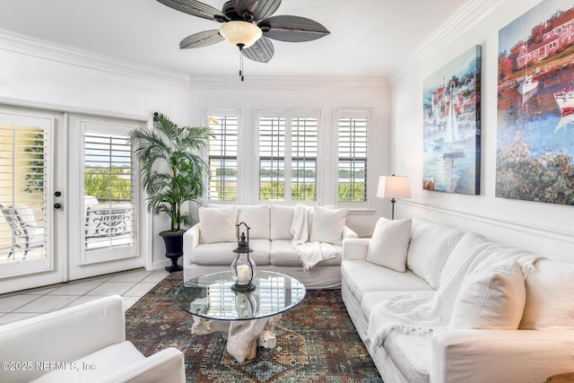 2315 Vista Cove Rd, Saint Augustine, FL 32084 - tiled living area featuring crown molding and a ceiling fan