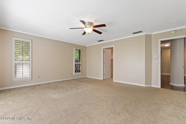 550 Roberts Rd, Saint Johns, FL 32259 - unfurnished room with a ceiling fan, ornamental molding, light colored carpet, a textured ceiling, and baseboards