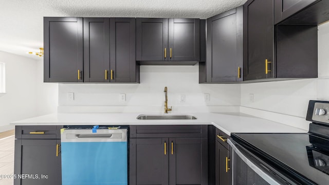 9430 Norfolk Blvd, Jacksonville, FL 32208 - kitchen featuring dishwashing machine, stainless steel electric stove, a sink, light countertops, and a textured ceiling