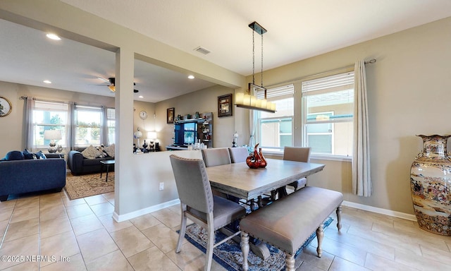 12237 Woodview Dr, Jacksonville, FL 32246 - dining area featuring baseboards, a ceiling fan, recessed lighting, and light tile patterned flooring