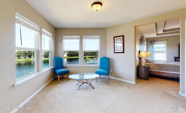 12237 Woodview Dr, Jacksonville, FL 32246 - sitting room featuring carpet, baseboards, and a water view