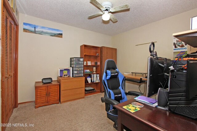 426 Harvest Bend Dr, Fleming Island, FL 32003 - office featuring carpet flooring, ceiling fan, and a textured ceiling