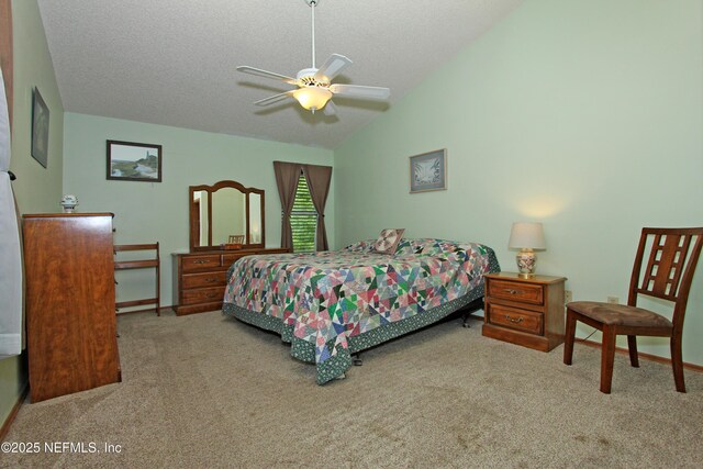 426 Harvest Bend Dr, Fleming Island, FL 32003 - carpeted bedroom with lofted ceiling, a textured ceiling, and ceiling fan