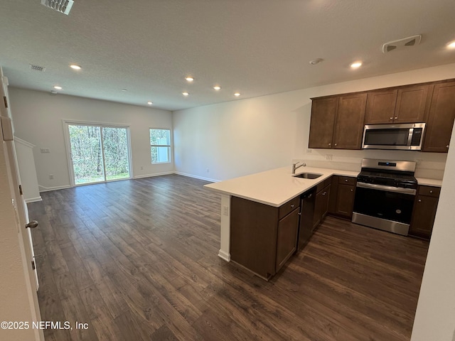 13525 Ute Pl, Jacksonville, FL 32218 - kitchen featuring appliances with stainless steel finishes, a sink, dark wood-type flooring, recessed lighting, and open floor plan