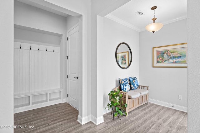 220 Hoptree Pl, Saint Johns, FL 32259 - mudroom with wood finished floors, crown molding, and baseboards