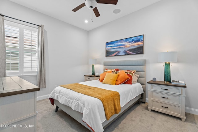 220 Hoptree Pl, Saint Johns, FL 32259 - bedroom with light colored carpet, baseboards, a ceiling fan, and recessed lighting