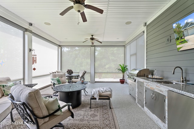 220 Hoptree Pl, Saint Johns, FL 32259 - sunroom with a sink, exterior kitchen, ceiling fan, and healthy amount of natural light