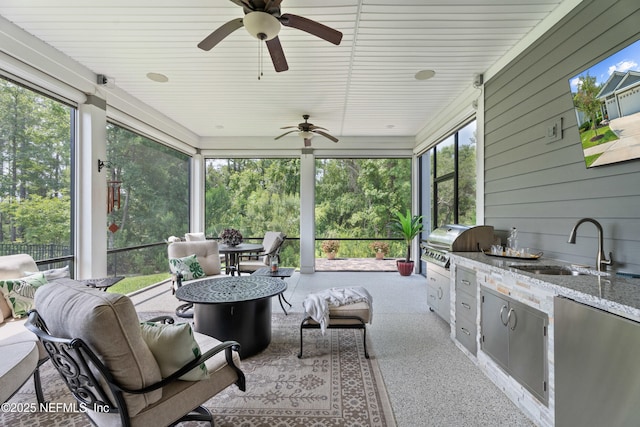 220 Hoptree Pl, Saint Johns, FL 32259 - sunroom featuring an outdoor kitchen, a ceiling fan, a sink, and healthy amount of natural light
