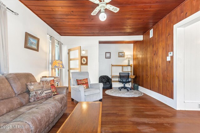 27 Grant St, Saint Augustine, FL 32084 - living area with ceiling fan, wood finished floors, and wood ceiling