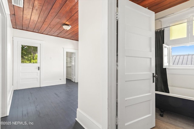 27 Grant St, Saint Augustine, FL 32084 - interior space with wood ceiling, plenty of natural light, baseboards, and dark wood-style flooring