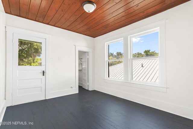 27 Grant St, Saint Augustine, FL 32084 - spare room with healthy amount of natural light, wooden ceiling, dark wood-style flooring, and baseboards