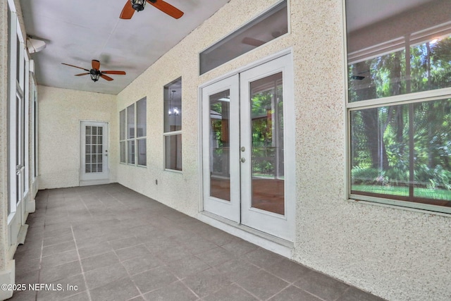 880 Buckeye Ln W, Saint Johns, FL 32259 - unfurnished sunroom with french doors, a ceiling fan, and vaulted ceiling