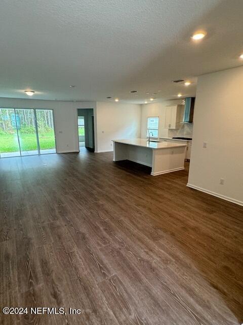 193 Silver Heron Way, Saint Augustine, FL 32092 - unfurnished living room featuring baseboards, recessed lighting, and dark wood-style flooring