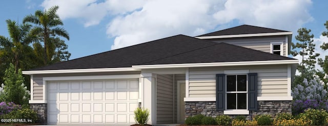 3347 Golden Eye Dr, Orange Park, FL 32065 - view of side of home featuring stone siding, roof with shingles, driveway, and an attached garage