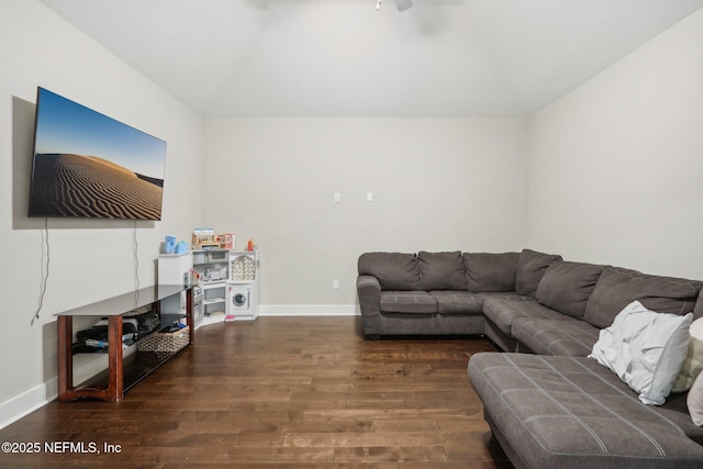 36461 Shortleaf Ave, Hilliard, FL 32046 - living room with wood finished floors, a ceiling fan, and baseboards