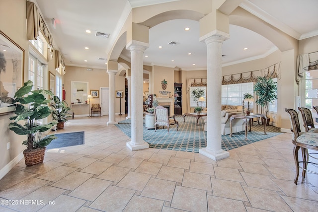 535 Florida Club Blvd Unit 307, Saint Augustine, FL 32084 - foyer entrance with decorative columns, recessed lighting, baseboards, and ornamental molding