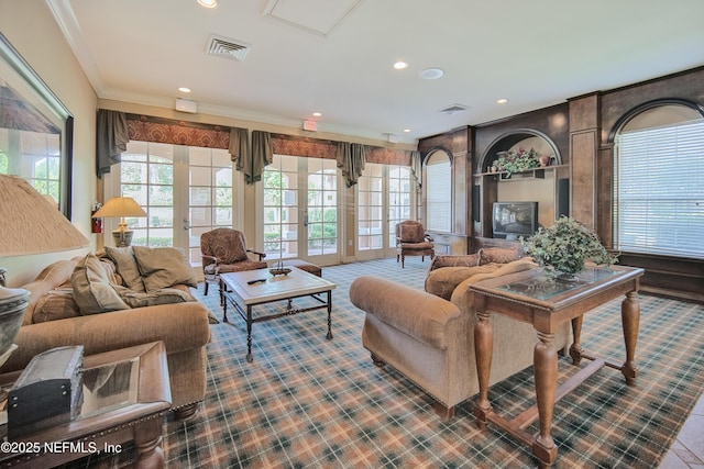 535 Florida Club Blvd Unit 307, Saint Augustine, FL 32084 - living area with dark colored carpet, ornamental molding, and recessed lighting