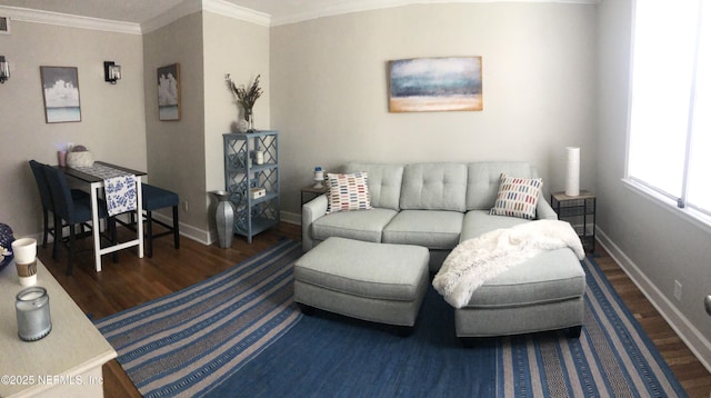 319 1st Ave N Unit 1-B, Jacksonville Beach, FL 32250 - living room with wood finished floors, baseboards, and crown molding