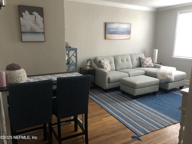 319 1st Ave N Unit 1-B, Jacksonville Beach, FL 32250 - living area with wood finished floors, crown molding, and healthy amount of natural light