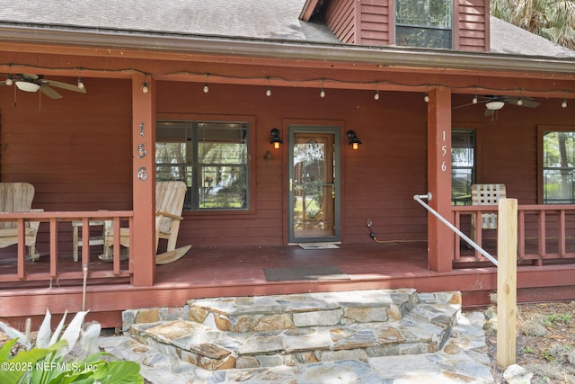 156 County Road 13, Saint Augustine, FL 32092 - doorway to property with a ceiling fan, a porch, and roof with shingles