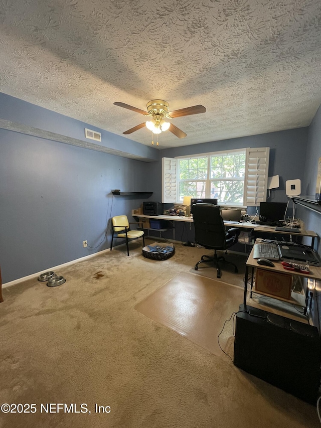 4915 Baymeadows Rd Unit 11E, Jacksonville, FL 32217 - carpeted office space featuring a textured ceiling and a ceiling fan