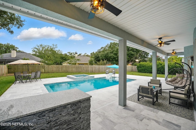 828 Lotus Ln N, Saint Johns, FL 32259 - view of swimming pool featuring a ceiling fan, an outdoor hangout area, a patio area, and a pool with connected hot tub